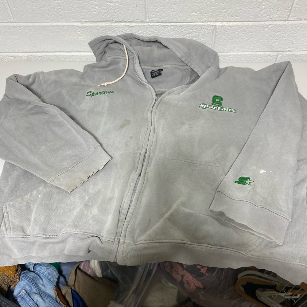Vintage Starter Distressed Zip Up Hoodie Spartans Logo Destroyed Bleached XL Men